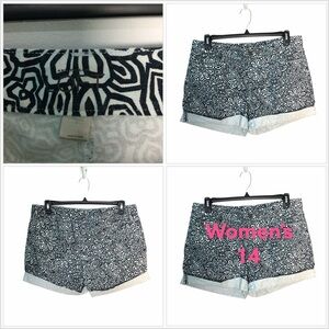 Women’s Loft L Large 14 Flower Denim Jeans Chino Khakis Shorts Navy Blue NWOT